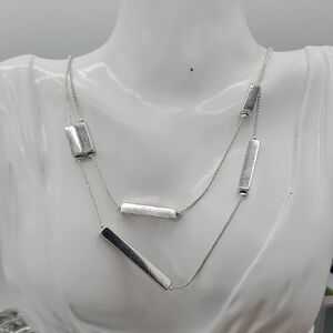 Chicos Silver Tone Bar Layered Necklace Long Length 40 Inch N3905
